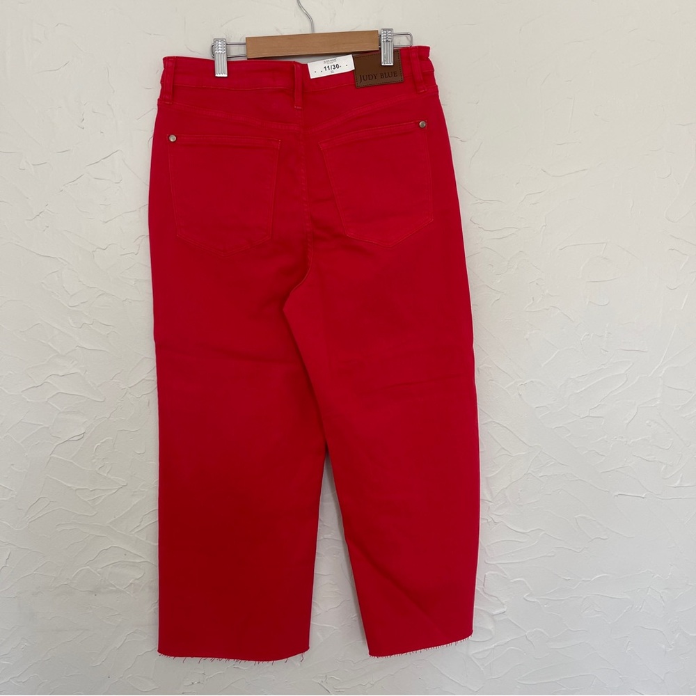 Judy Blue High-Rise Wide Leg Crop Jeans in Vibrant Red - Picture 4 of 4